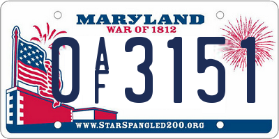 MD license plate 0AF3151