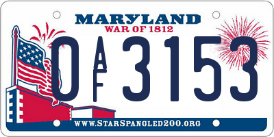 MD license plate 0AF3153