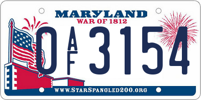 MD license plate 0AF3154