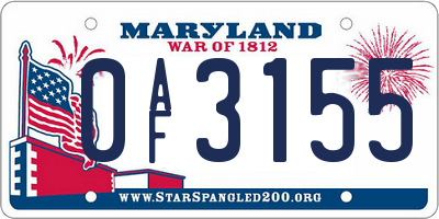 MD license plate 0AF3155