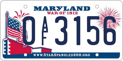 MD license plate 0AF3156