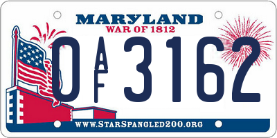 MD license plate 0AF3162