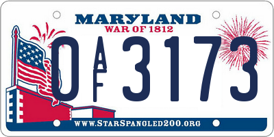 MD license plate 0AF3173