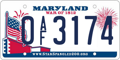 MD license plate 0AF3174
