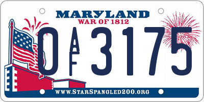 MD license plate 0AF3175