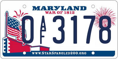 MD license plate 0AF3178