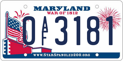 MD license plate 0AF3181