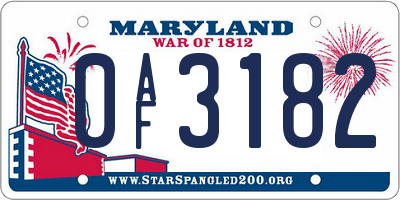 MD license plate 0AF3182