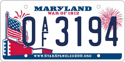 MD license plate 0AF3194