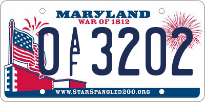 MD license plate 0AF3202
