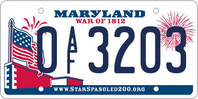 MD license plate 0AF3203