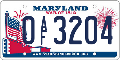 MD license plate 0AF3204