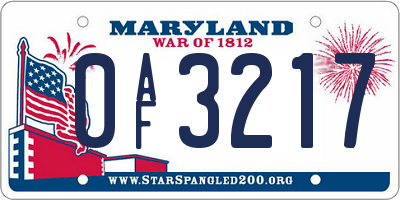 MD license plate 0AF3217