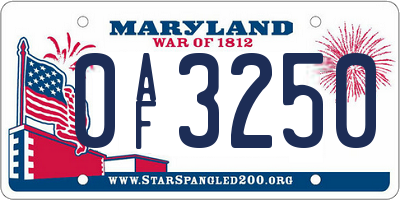 MD license plate 0AF3250