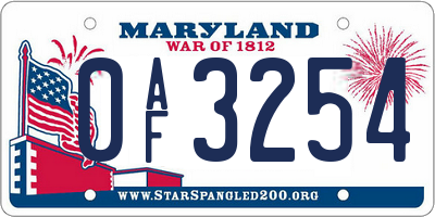 MD license plate 0AF3254