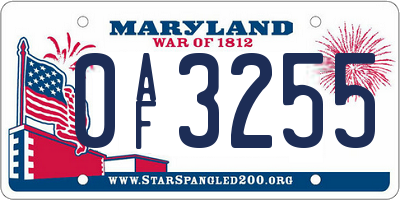 MD license plate 0AF3255