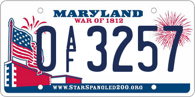 MD license plate 0AF3257