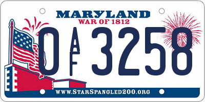 MD license plate 0AF3258