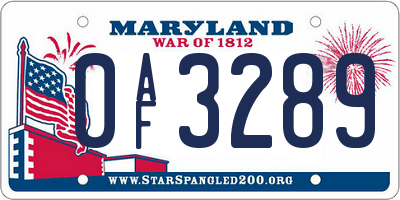 MD license plate 0AF3289