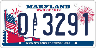 MD license plate 0AF3291