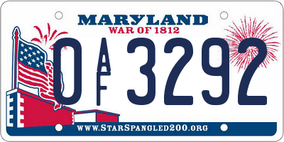 MD license plate 0AF3292