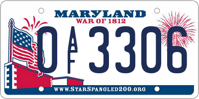 MD license plate 0AF3306