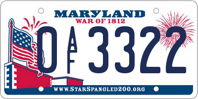 MD license plate 0AF3322