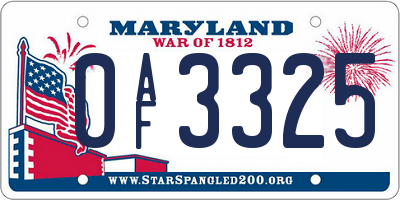 MD license plate 0AF3325