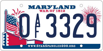 MD license plate 0AF3329