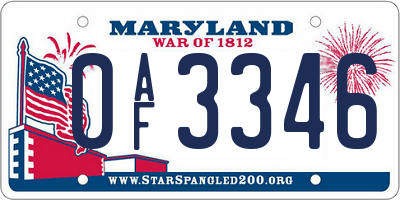 MD license plate 0AF3346