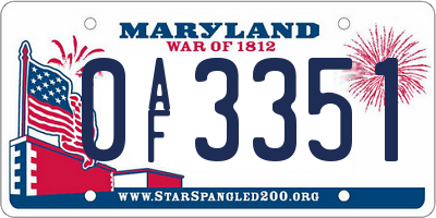 MD license plate 0AF3351