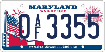 MD license plate 0AF3355