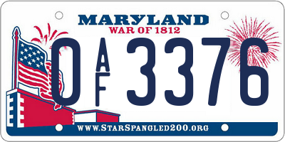 MD license plate 0AF3376