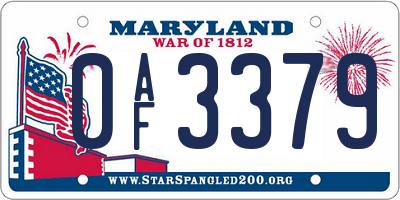 MD license plate 0AF3379