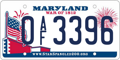 MD license plate 0AF3396