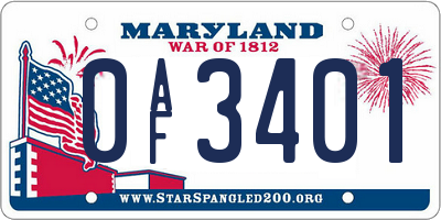 MD license plate 0AF3401