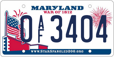 MD license plate 0AF3404