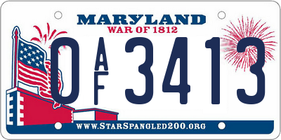 MD license plate 0AF3413