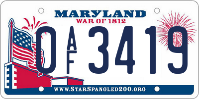 MD license plate 0AF3419