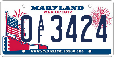 MD license plate 0AF3424
