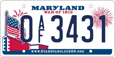 MD license plate 0AF3431