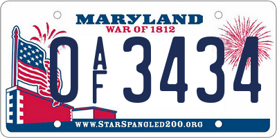 MD license plate 0AF3434