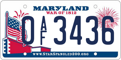 MD license plate 0AF3436