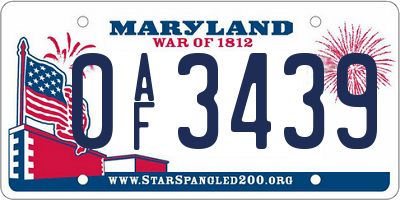 MD license plate 0AF3439