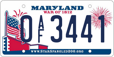 MD license plate 0AF3441