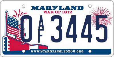 MD license plate 0AF3445