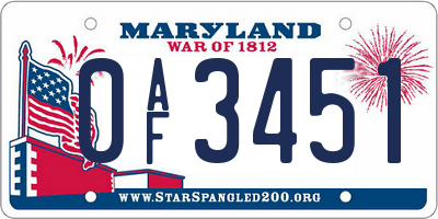 MD license plate 0AF3451