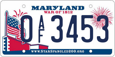 MD license plate 0AF3453