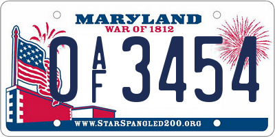 MD license plate 0AF3454