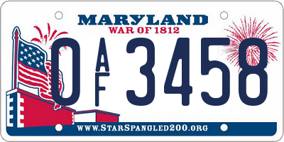 MD license plate 0AF3458